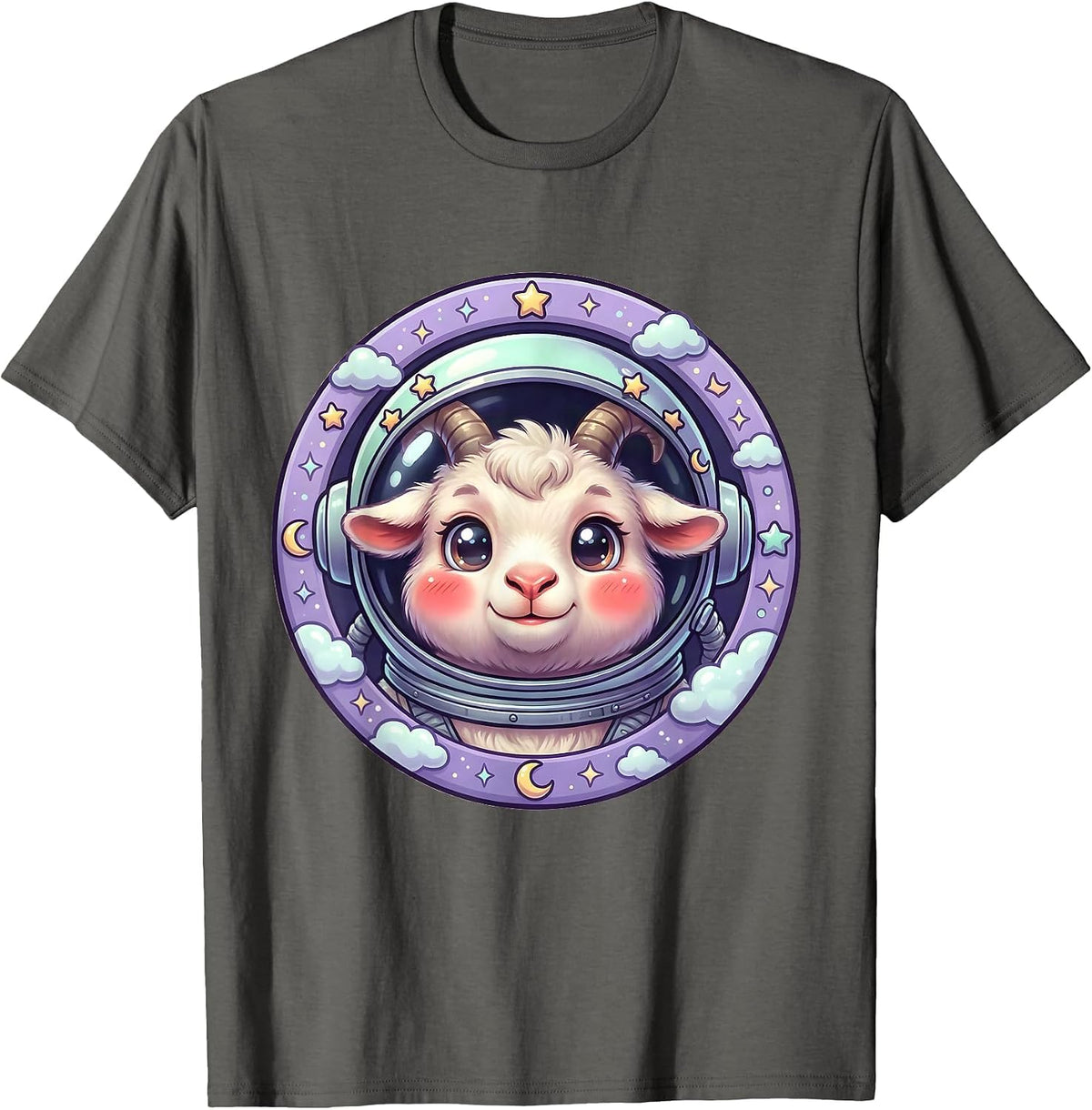 Goat Head Astronaut Helmet Space Explorer Tee T-Shirt - Asphalt Grey