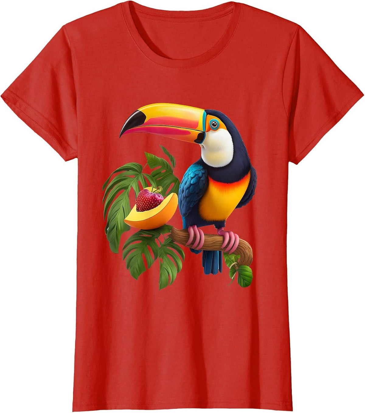 Colorful Toucan for Bird Lovers On A Branch in The Wild T-Shirt - Red
