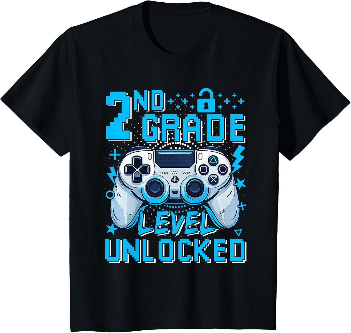 2nd Grade Level Unlocked Video Game First Day Boy Kid T-Shirt - Black