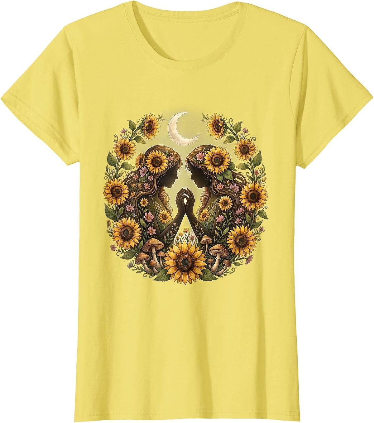 Women's Autism Awareness Women Holding Hands Sunflower Field T-Shirt - Lemon Yellow