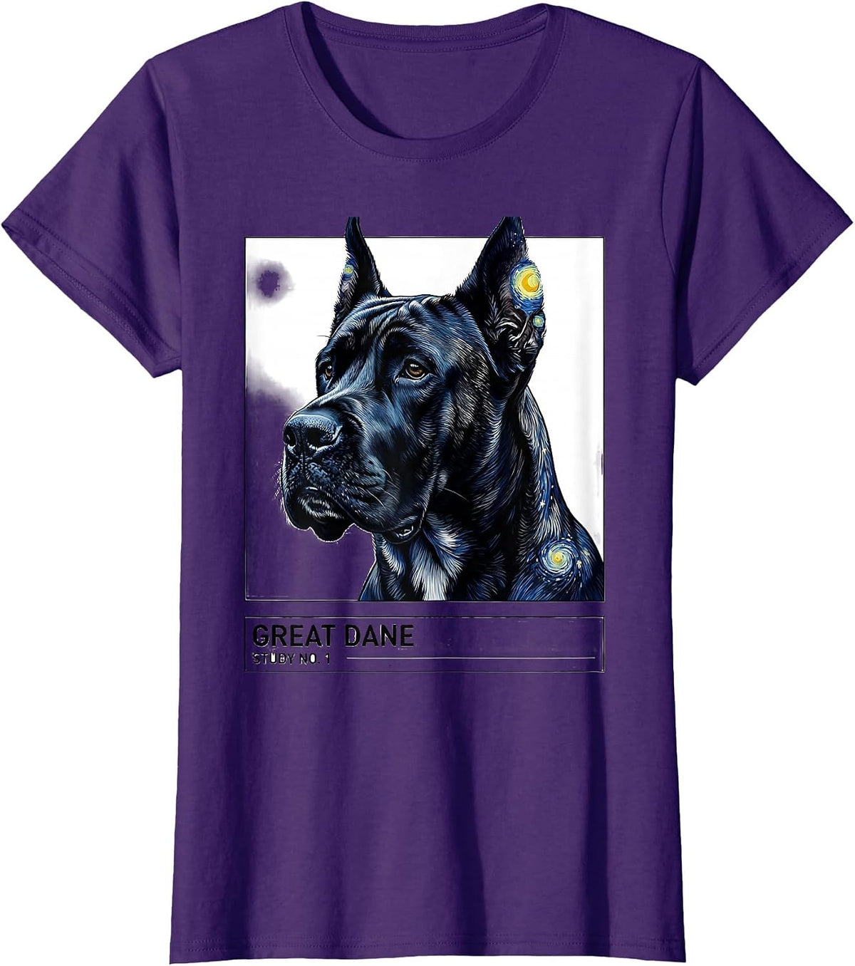 Women's Great Dane Study No 1 Swiss International Dog Portrait Art T-Shirt - Purple