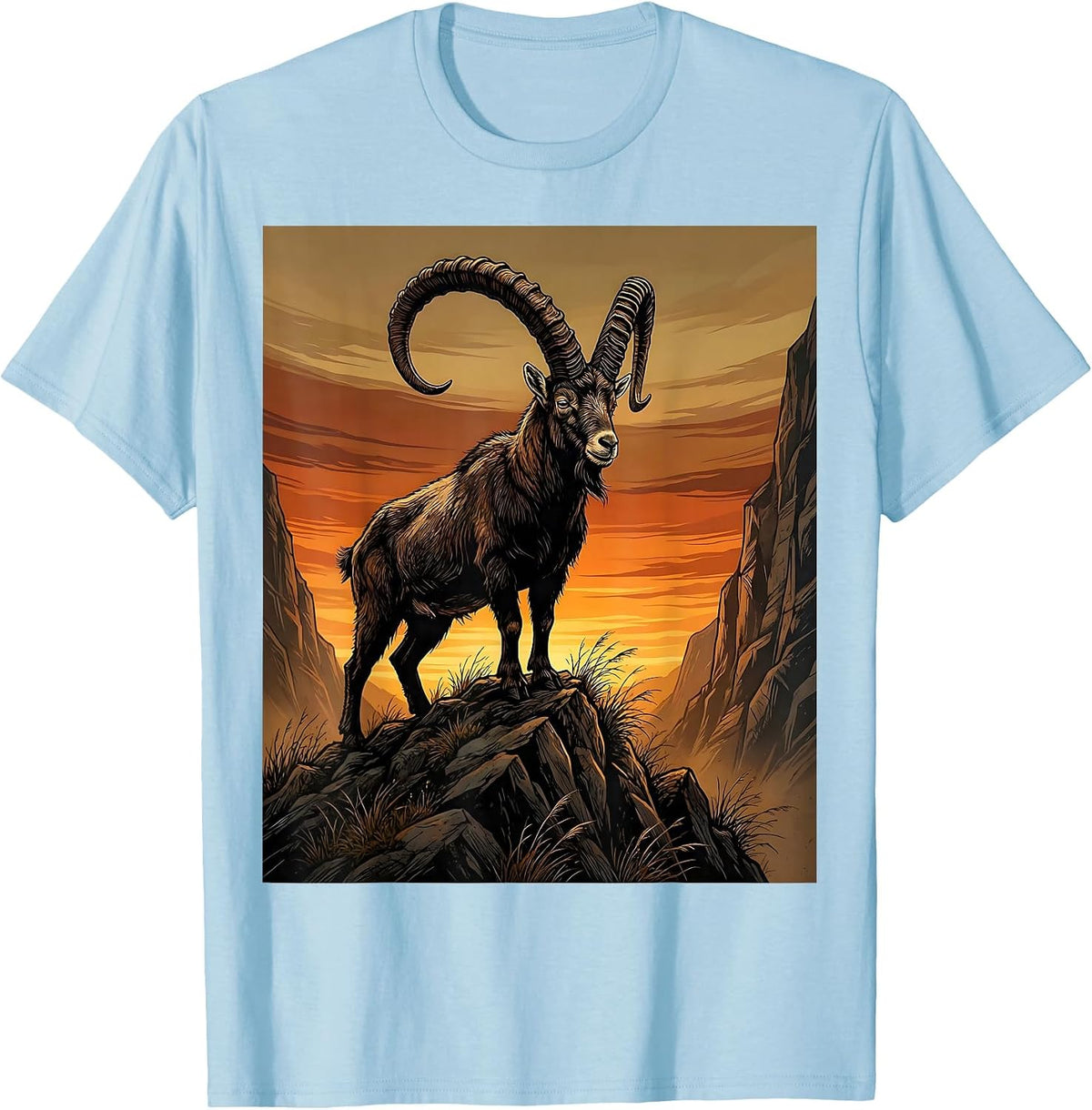 Capricorn Mountain Goat Autumn Sunset Zodiac T-Shirt - Baby Blue