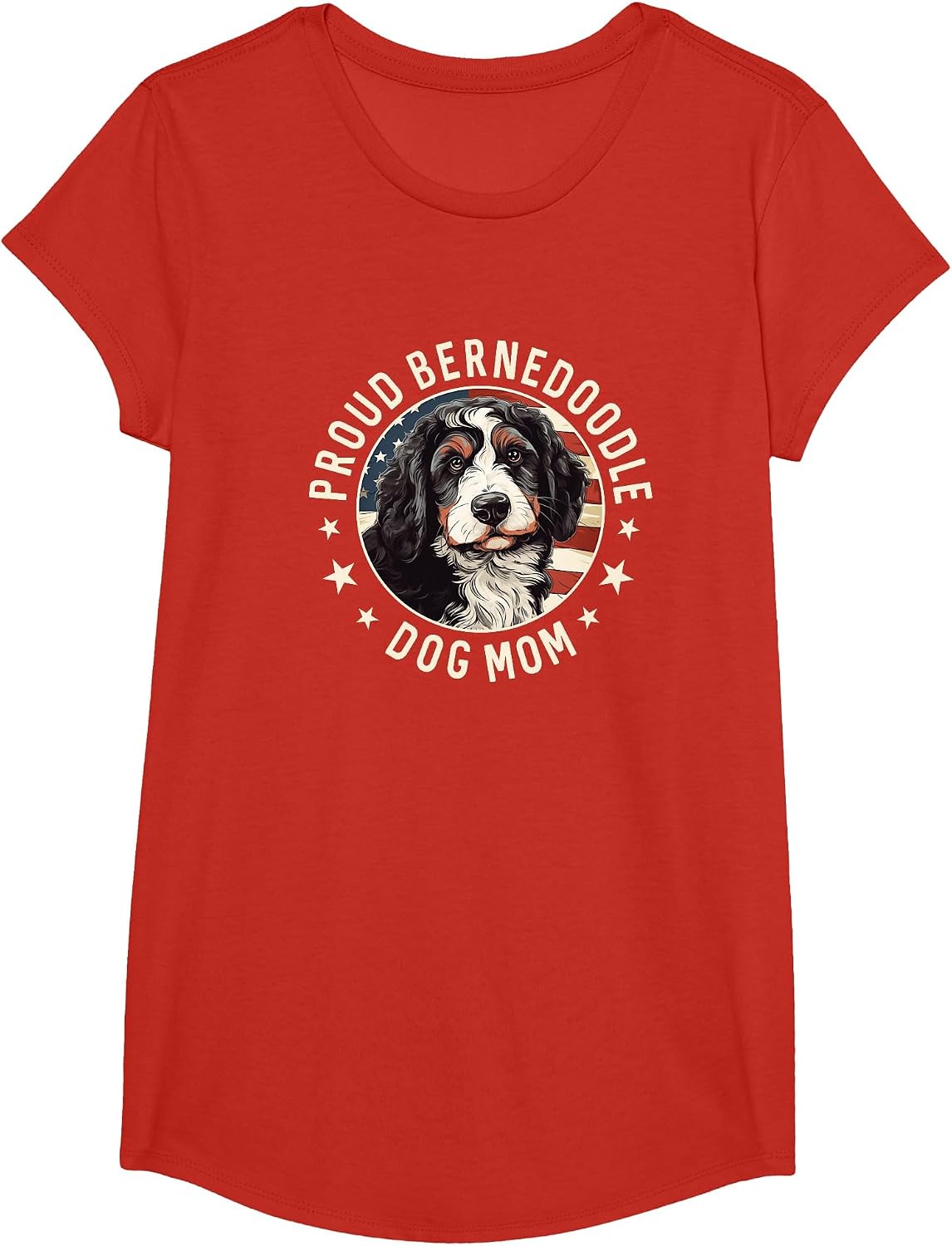 Bernedoodle American Flag Patriotic Proud Bernedoodle Mom T-Shirt - Girls Red