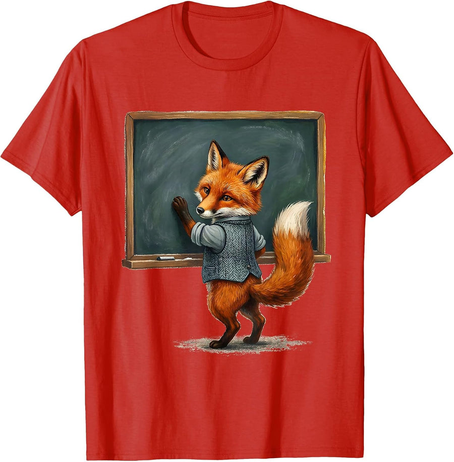Men's Fox Professor Solving Equations Kids College Tee T-Shirt - Red
