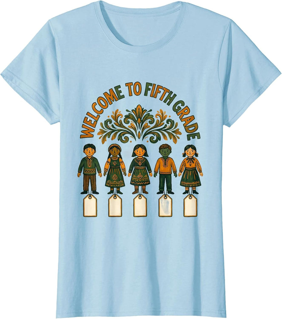 Women's Welcome To Fifth Grade Retro Teacher Back To School T-Shirt - Baby Blue
