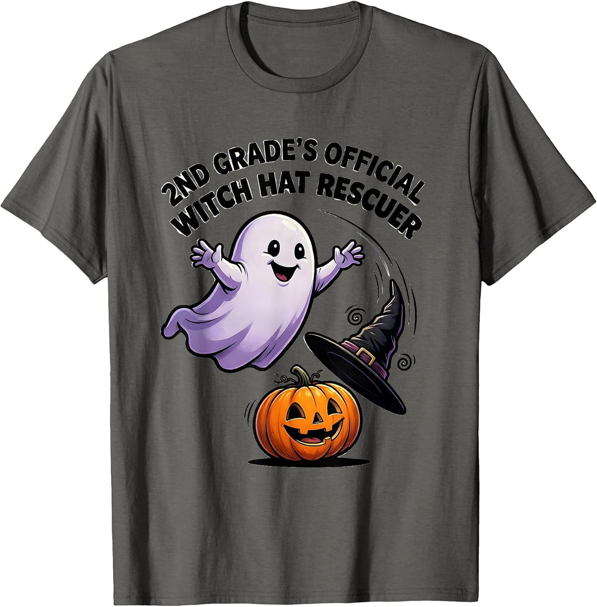 Men's 2nd Grade's Official Witch Hat Rescuer Spooky Second Grade T-Shirt - Asphalt Grey