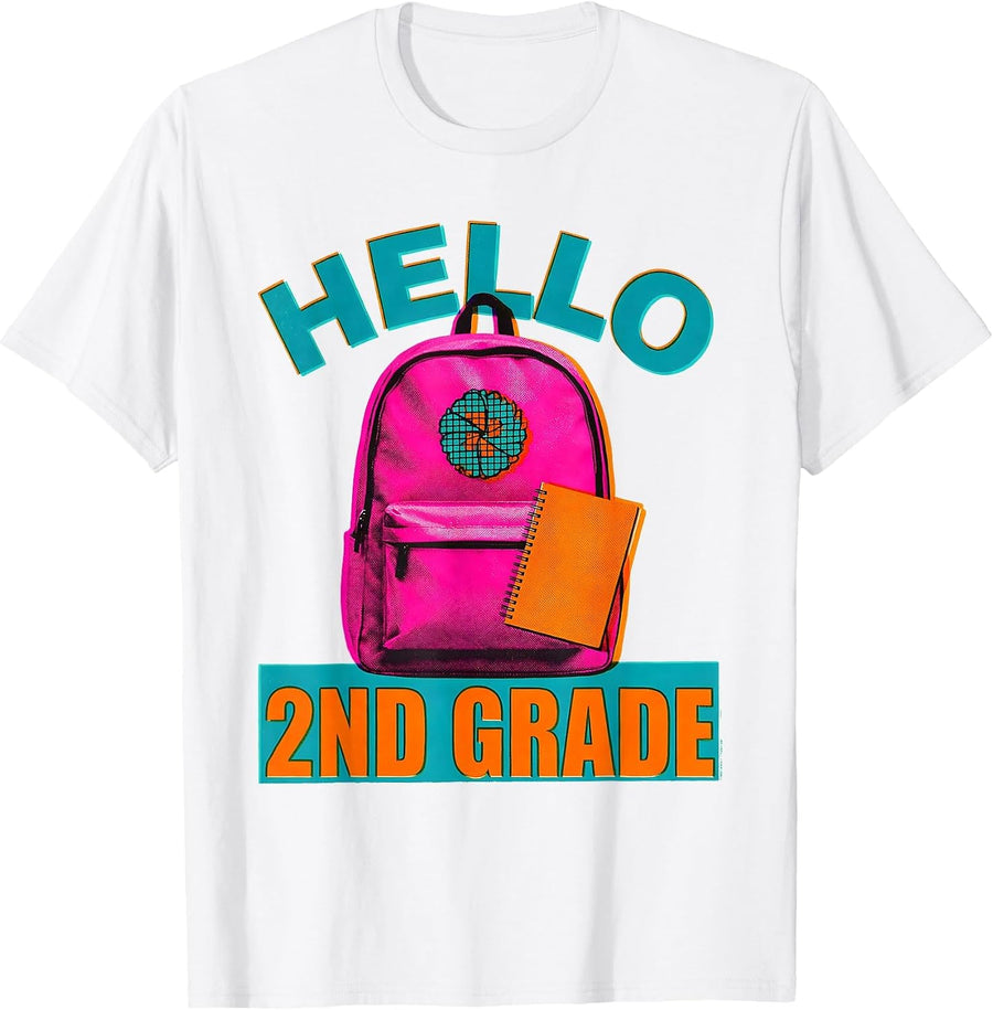 Men's Hello 2nd Grade Risograph Back To School Kids Girl Teacher T-Shirt - White