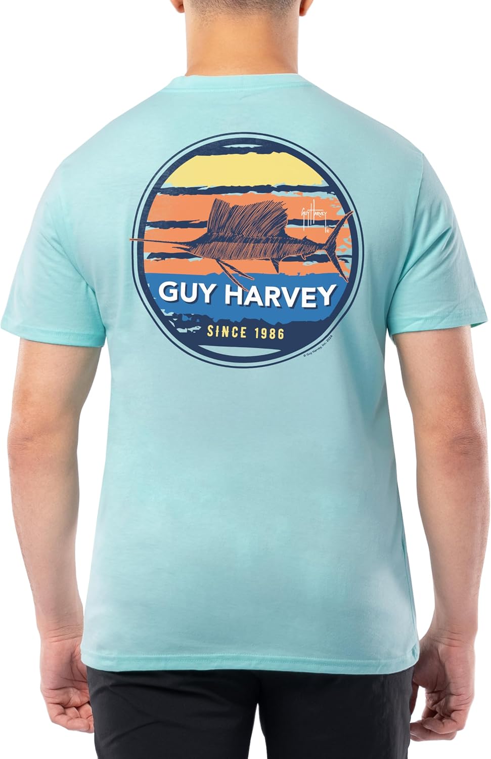 Guy Harvey Men’s HarborLite Short Sleeve Pocket T-Shirt - Island Paradise\/Circle Stripes