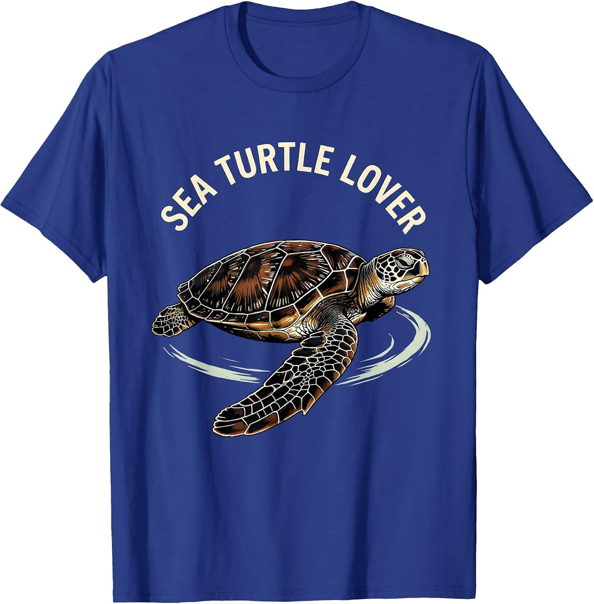 Sea Turtle Lover Linocut Ocean Animal Beach Art T-Shirt - Royal Blue