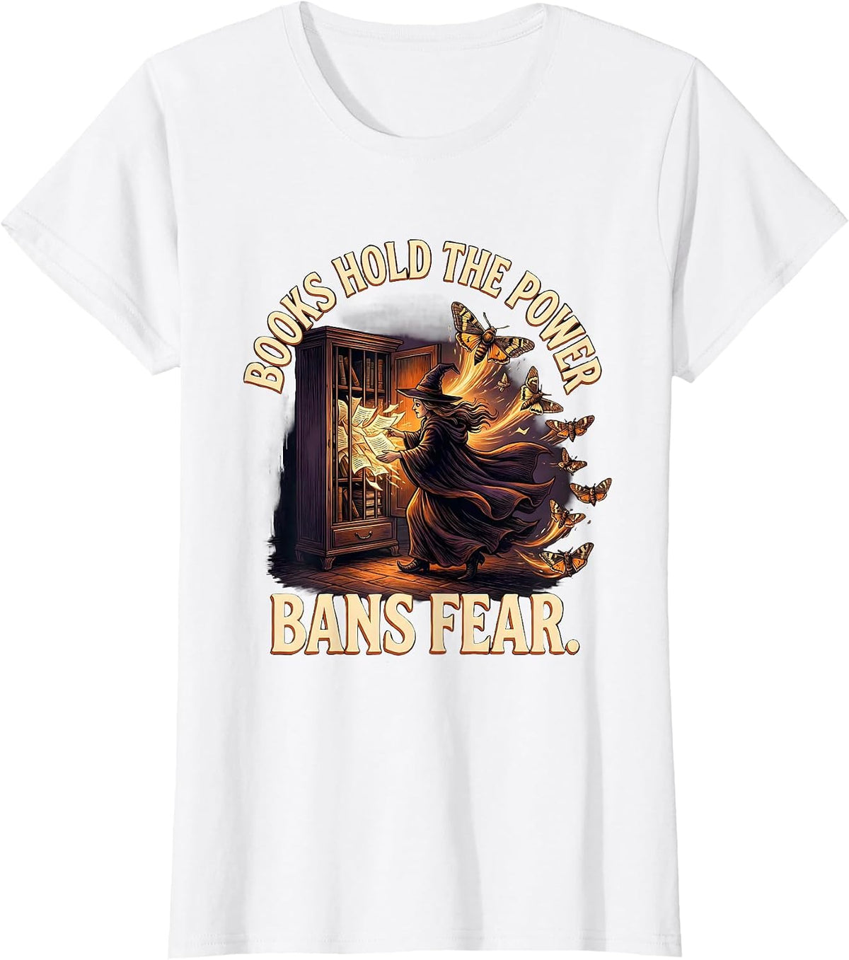 Women's Books Hold The Power Bans Fear Witch Halloween Bookish T-Shirt - White