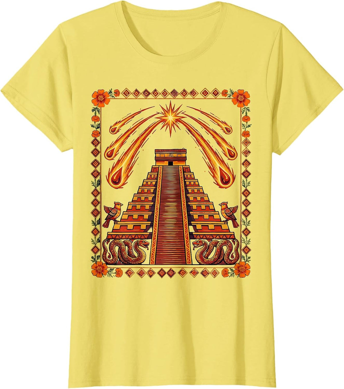 Women's Meteor Shower Over Ancient Mexican Ruins T-Shirt - Lemon Yellow