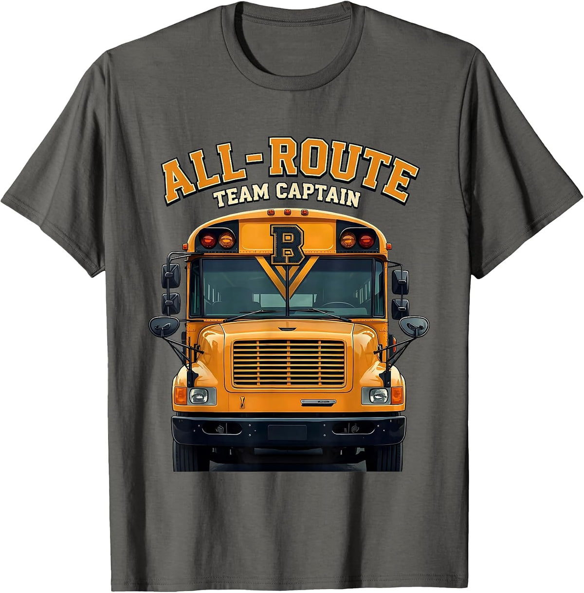 Men's All-Route Team Captain Funny School Bus Driver Appreciation T-Shirt - Asphalt Grey