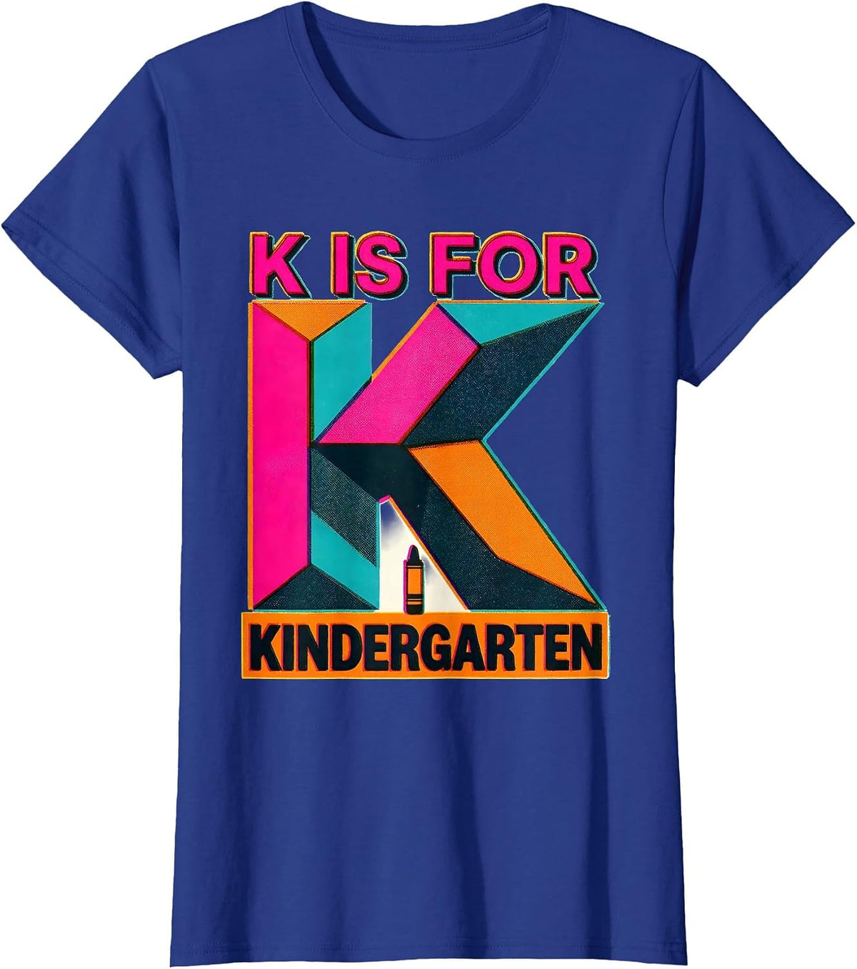 Women's K Is For Kindergarten Teacher Risograph Back To School T-Shirt - Royal Blue