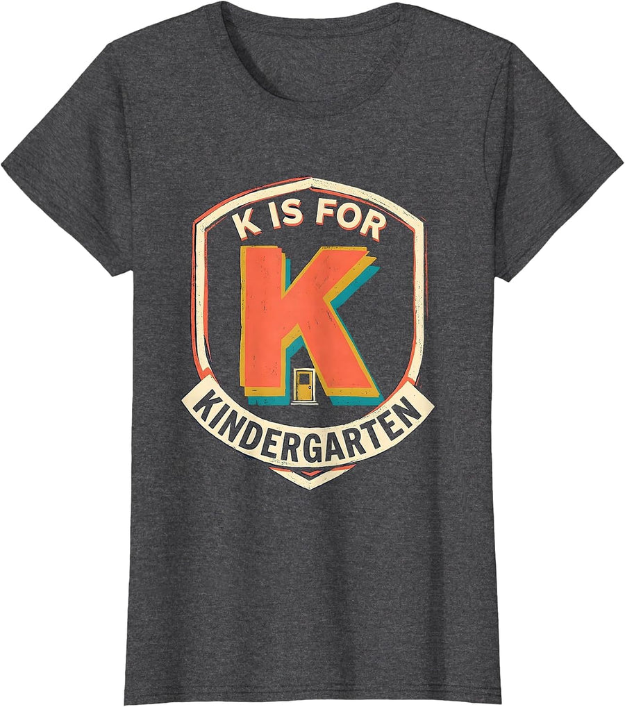 Women's K Is For Kindergarten Teacher Back To School Screenprint T-Shirt - Dark Heather Grey