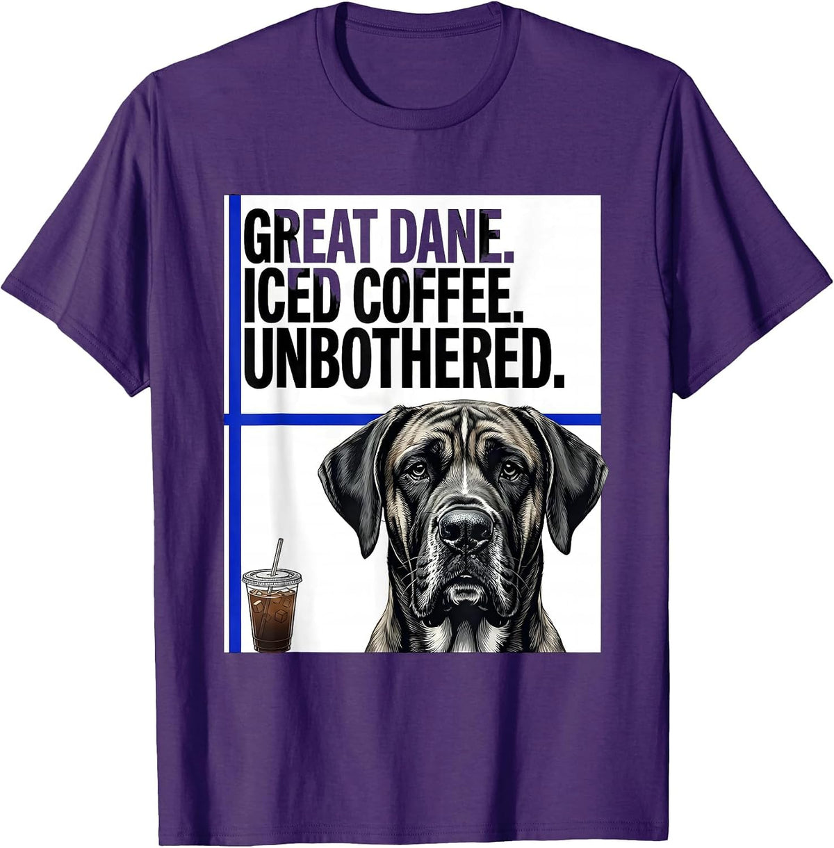 Great Dane Iced Coffee Unbothered Funny Dog Lover Humor T-Shirt - Purple