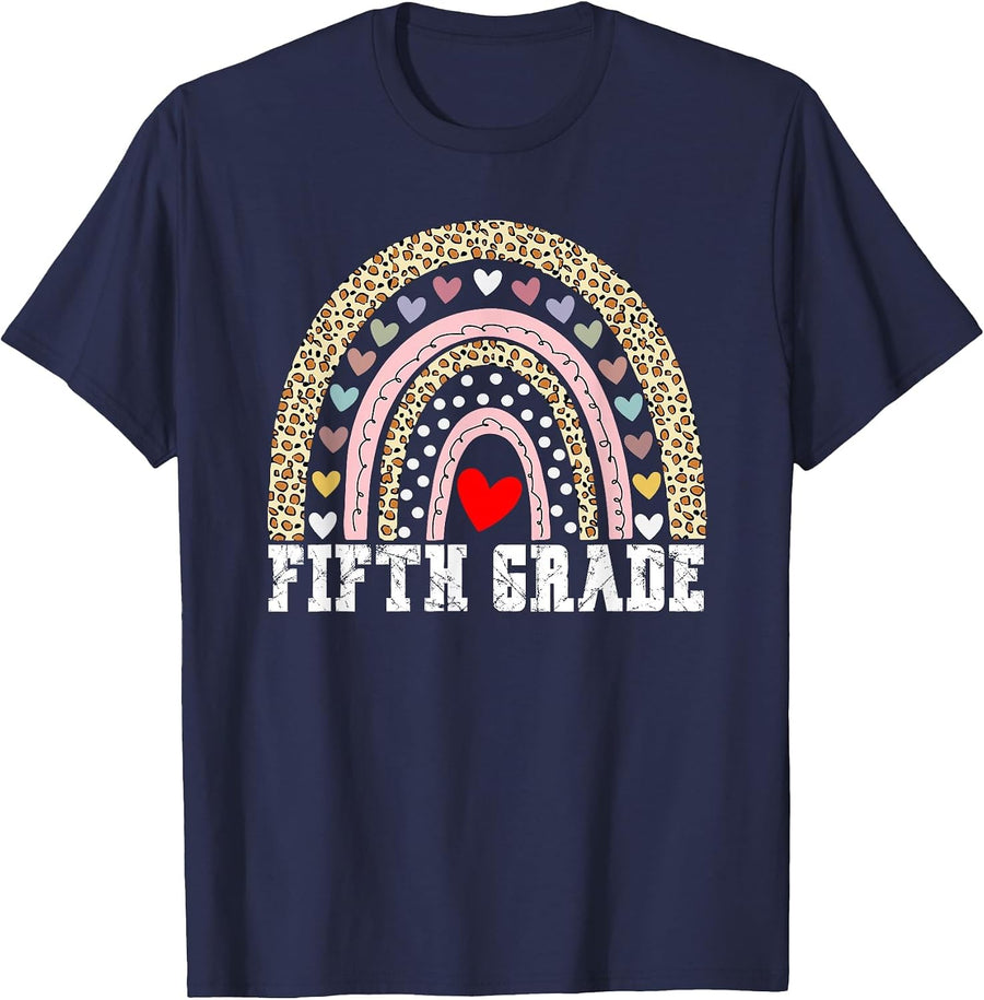 Fifth Grade Rainbow Girls Boys Teacher Team 5th Grade Squad T-Shirt - Navy Blue