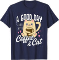 Cat & Coffee Mug - Funny Cat Lover T-Shirt - Navy Blue