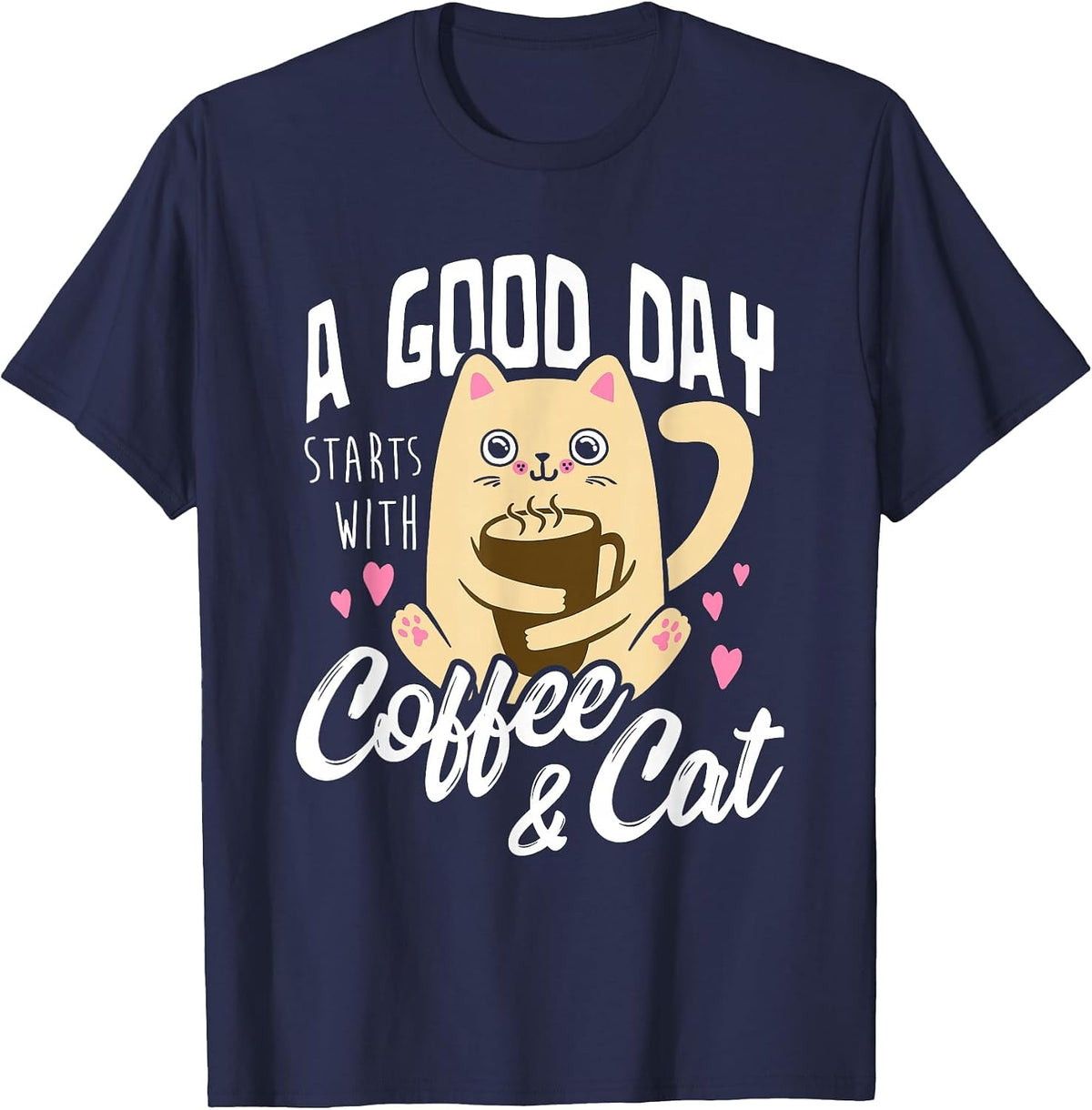 Cat & Coffee Mug - Funny Cat Lover T-Shirt - Navy Blue