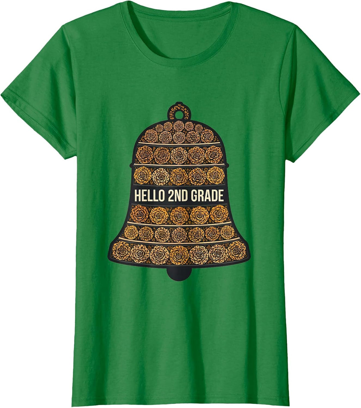 Women's Hello 2nd Grade Leopard Print Teacher Student Back To School T-Shirt - Kelly Green