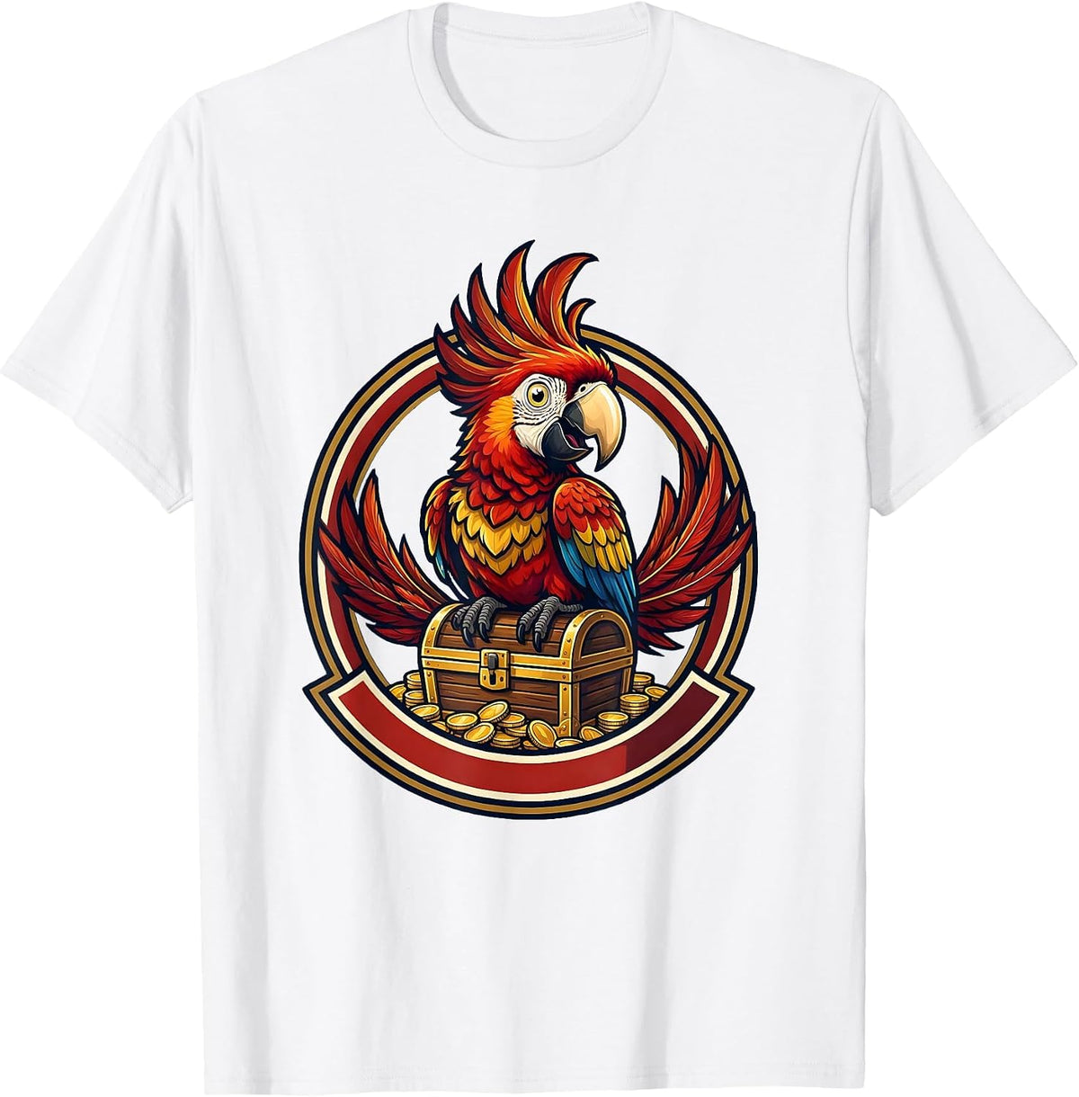 Men's Pirate Parrot on Treasure Chest Graphic Tee T-Shirt - White