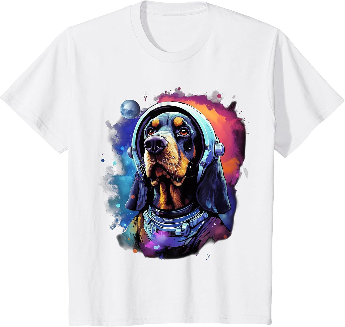 Space Bluetick Coonhound Dog Astronaut T-Shirt - White