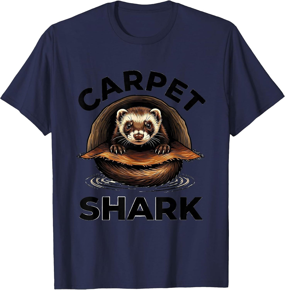 Carpet Shark Cel-Shaded Ferret Lover Pop-Culture Parody T-Shirt - Navy Blue