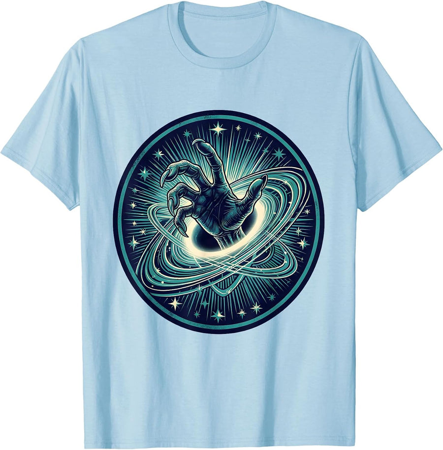 Men's Alien Hand Reaching Through Starry Portal T-Shirt - Baby Blue