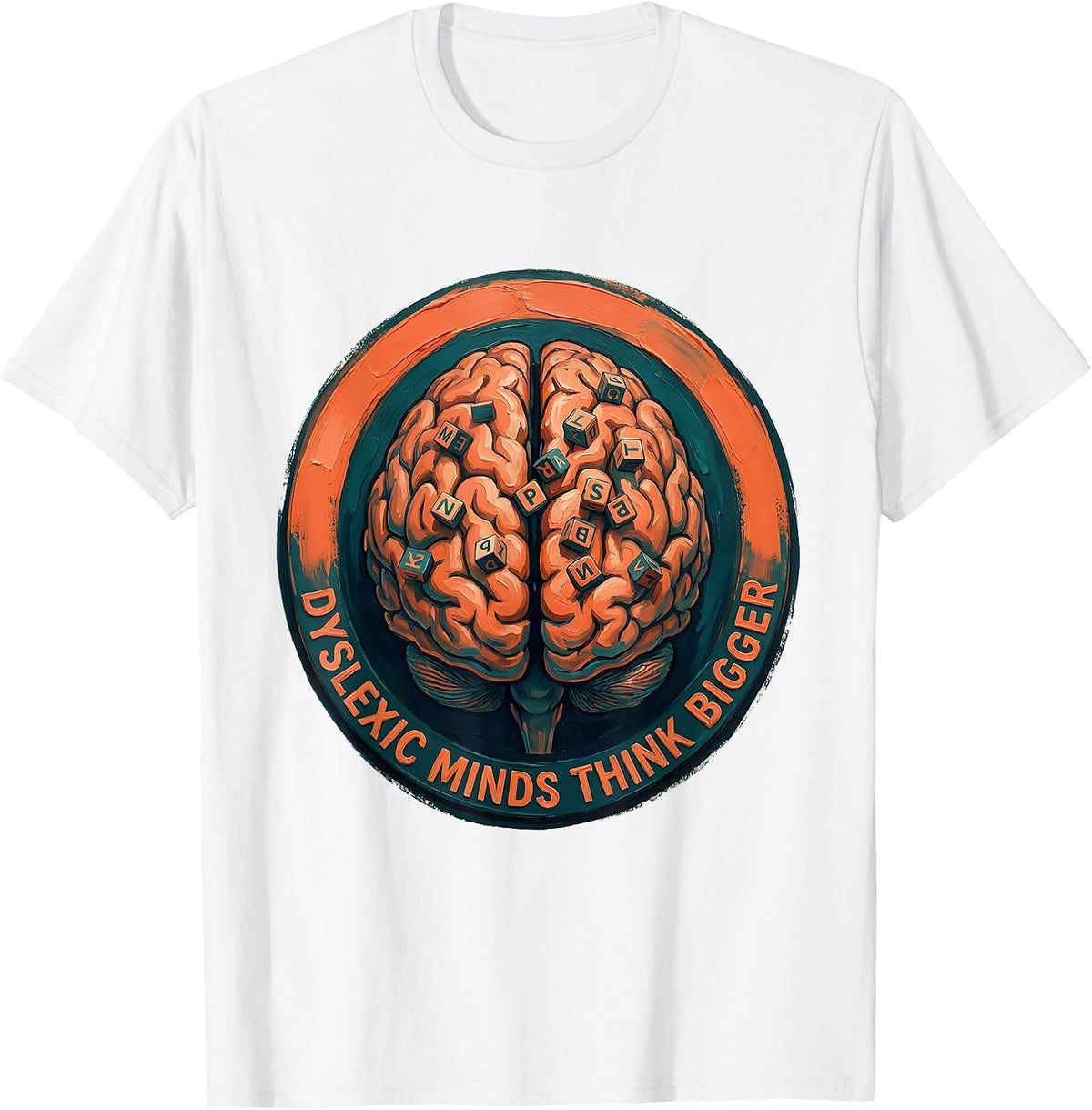 Men's Dyslexic Minds Think Bigger Awareness Design T-Shirt - White