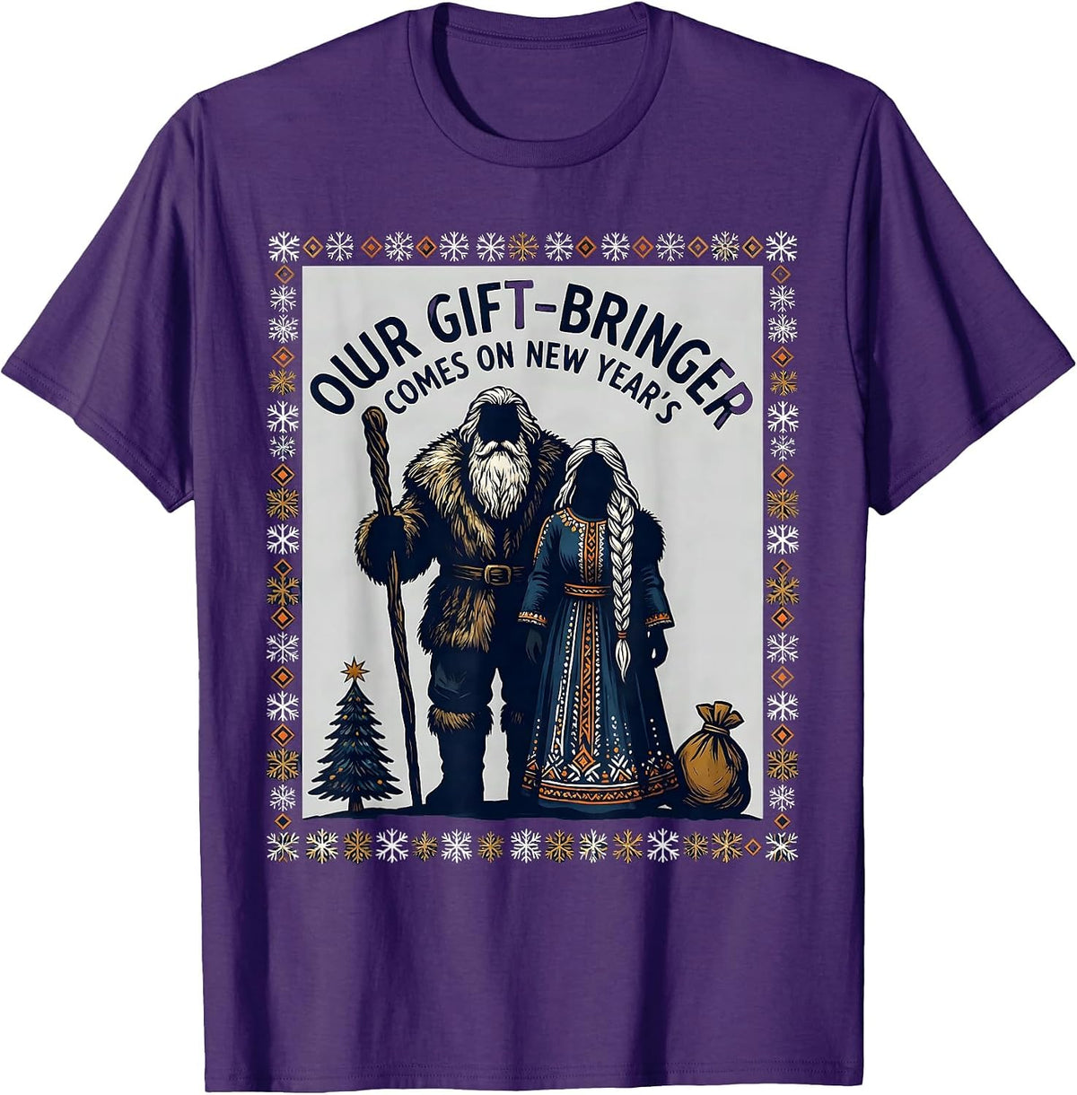 Our Gift-Bringer Comes On New Year's Folk Art Russian T-Shirt - Purple