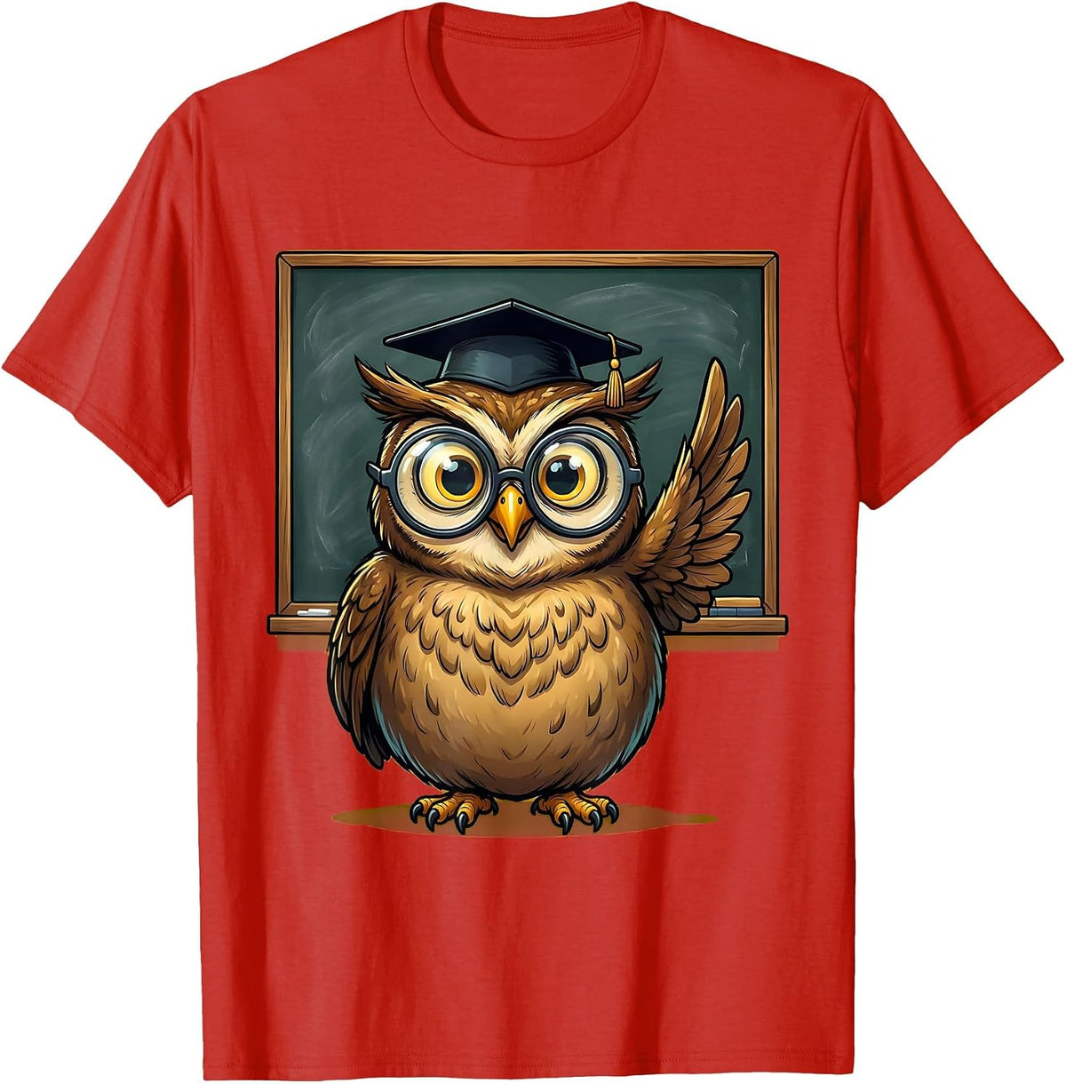 Men's 5th Grade Teacher Owl Graduation Cap Chalkboard T-Shirt - Red