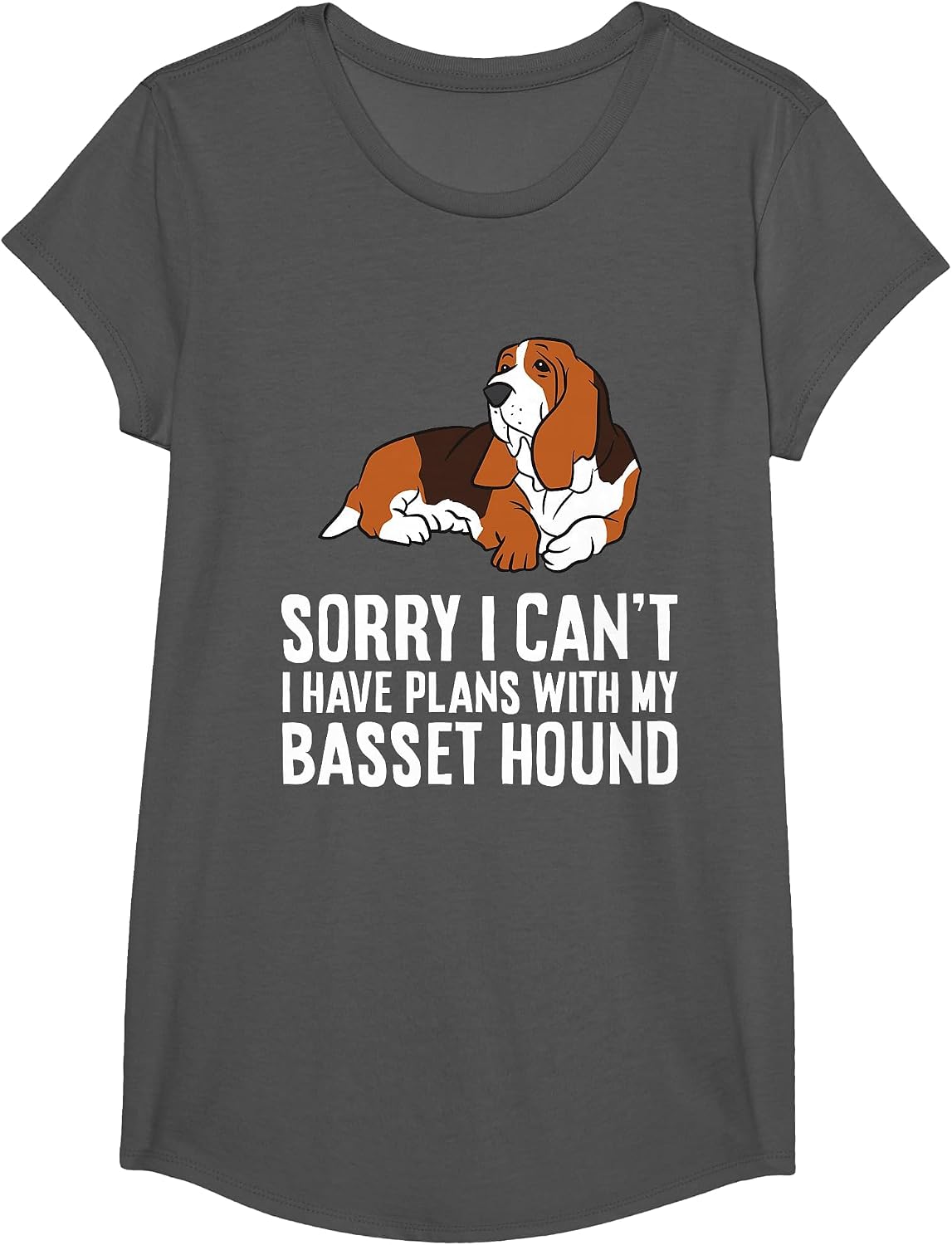 Sorry I Can't I Have Plans with My Basset Hound T-Shirt - Girls Asphalt Grey