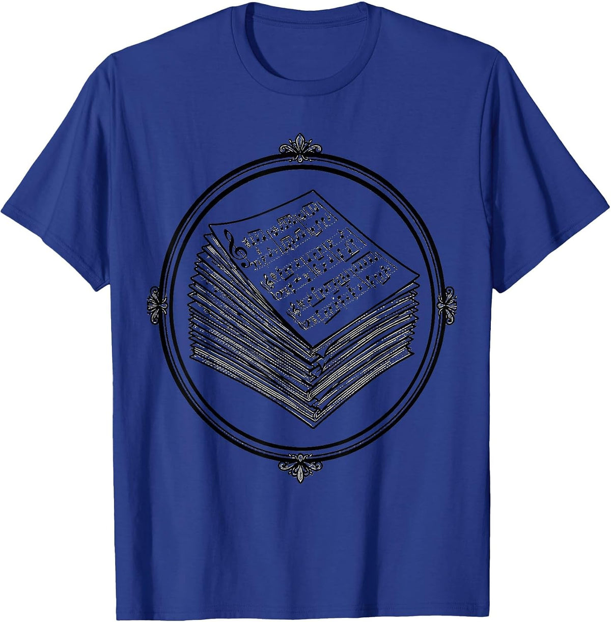 Music Teacher Worn Sheet Music Stack Illustration T-Shirt - Royal Blue