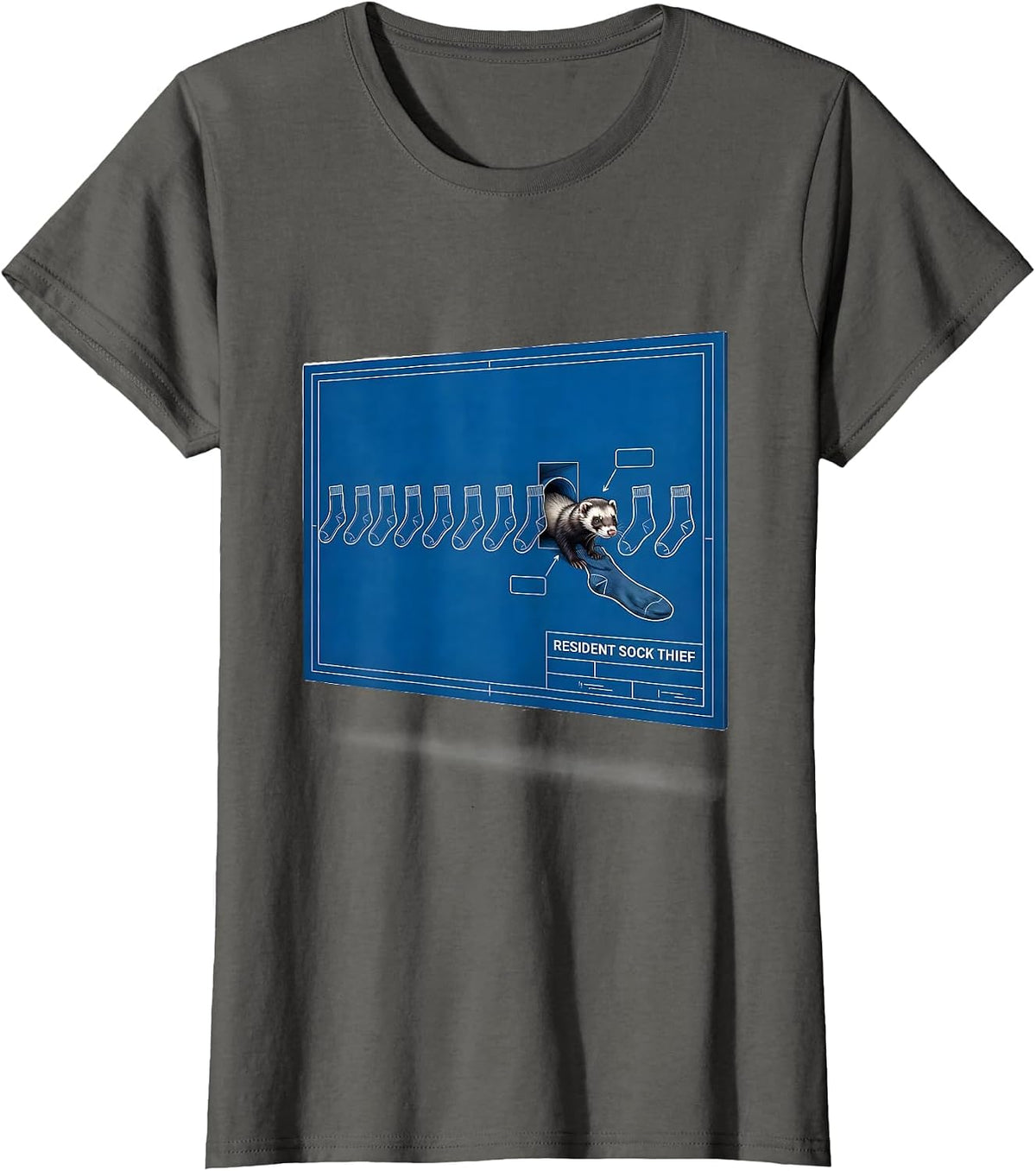 Women's Resident Sock Thief Funny Ferret Lover Gift T-Shirt - Asphalt Grey