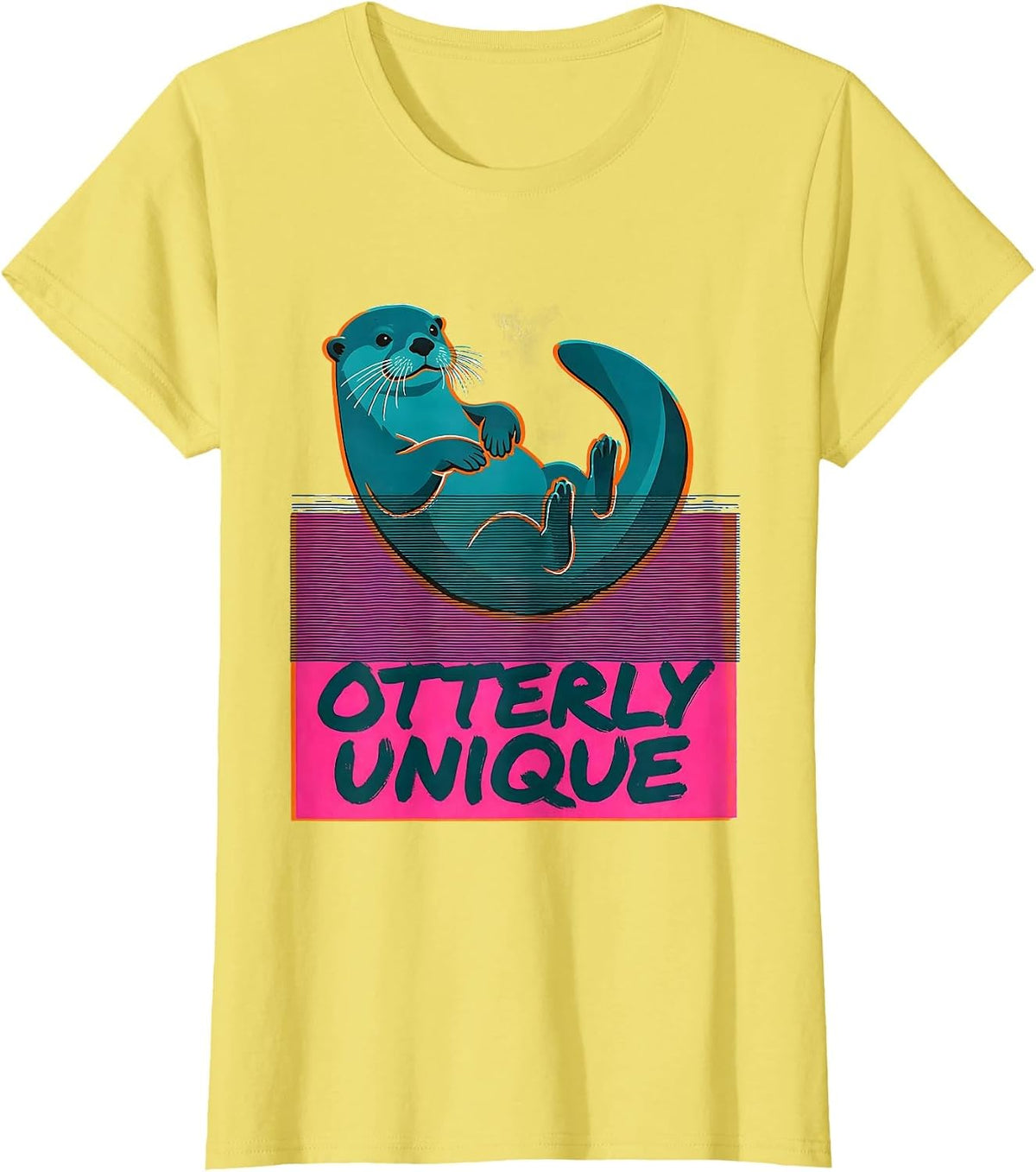 Women's Otterly Unique Risograph Funny Otter Lover Gift T-Shirt - Lemon Yellow