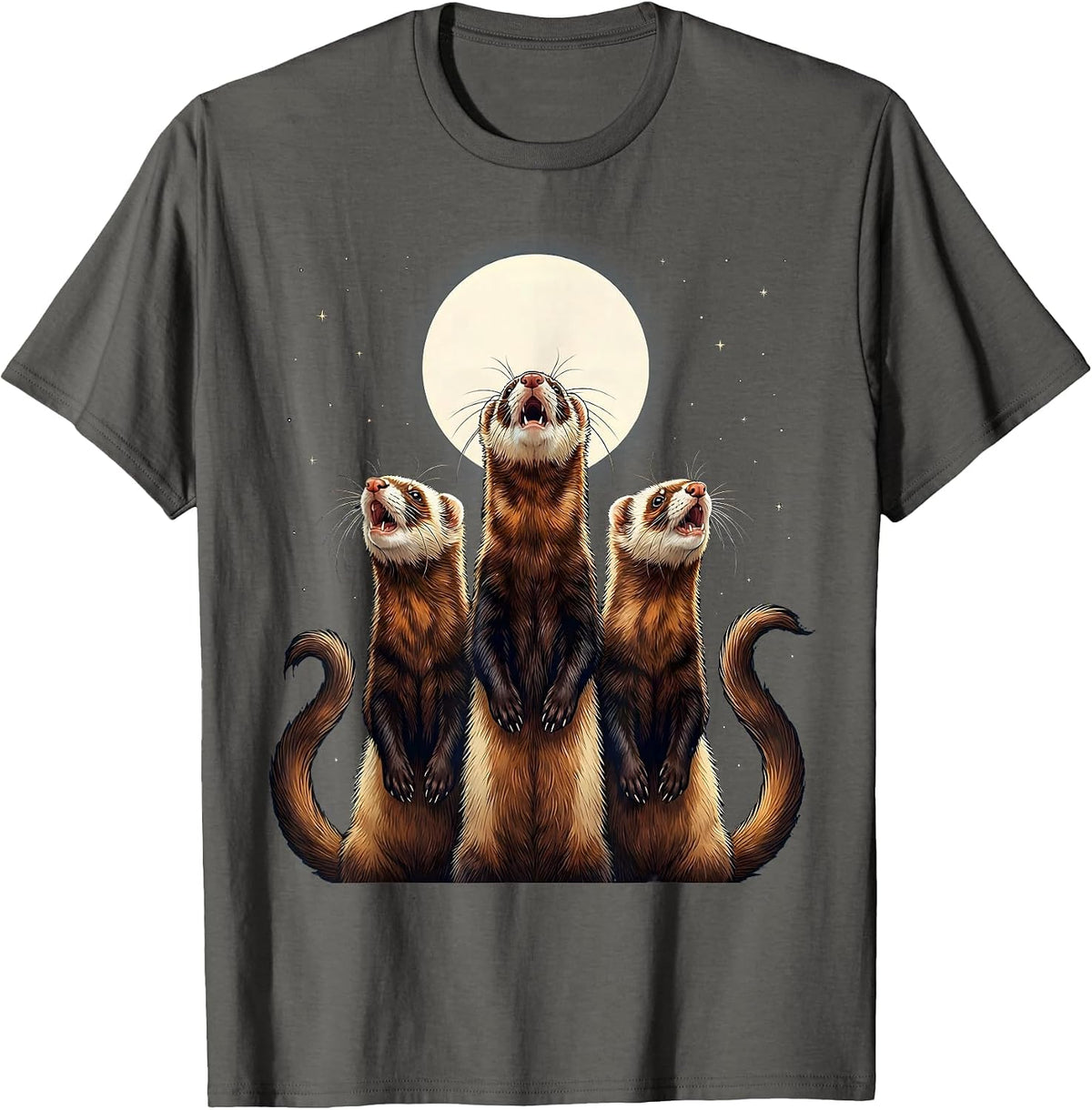 Three Ferret Moon Howling Funny Pet Lover Gift T-Shirt - Asphalt Grey