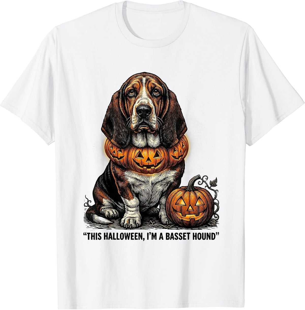 Men's This Halloween, I'm A Basset Hound Cute Dog Breed Halloween T-Shirt - White