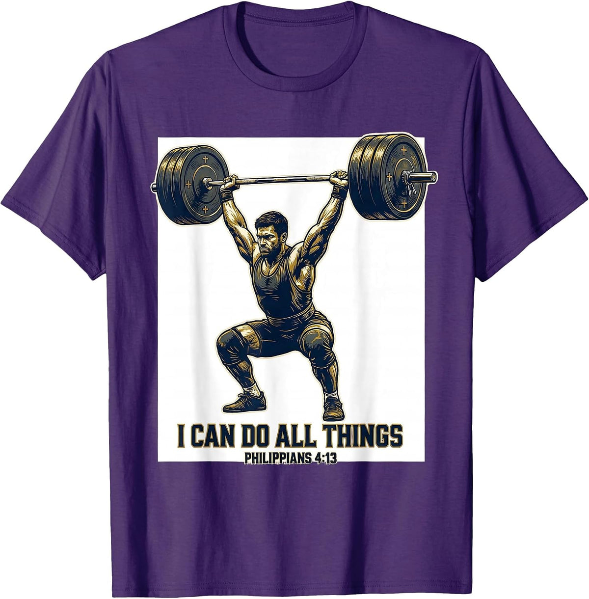 Men's I Can Do All Things Christian Weightlifter Scripture Humor T-Shirt - Purple
