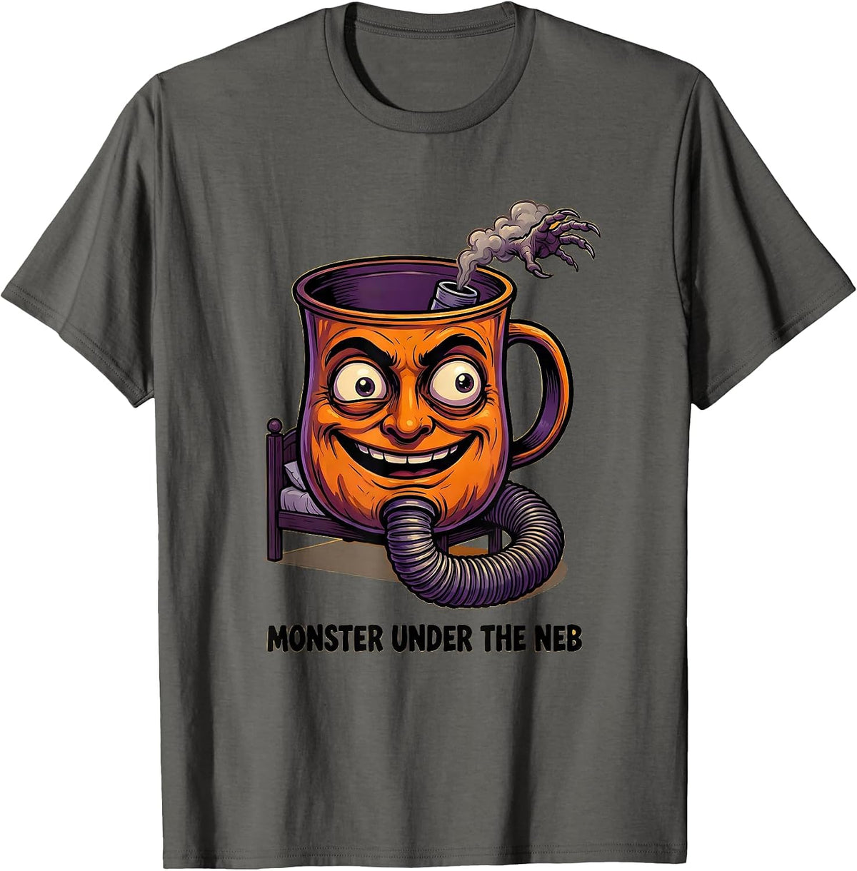 Monster Under The Neb Cartoon Respiratory Therapist T-Shirt - Asphalt Grey