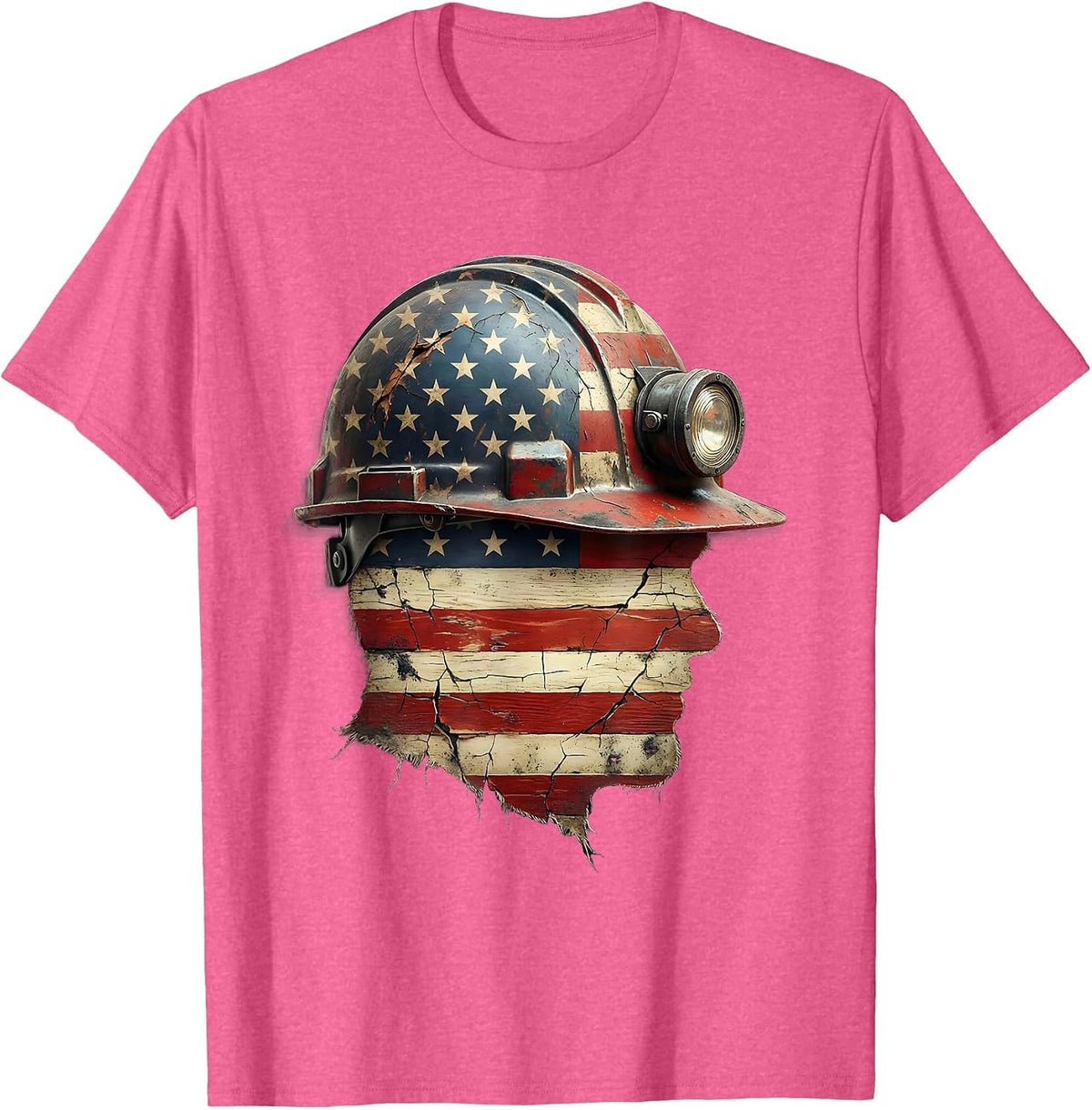 Coal Miner Helmet Flickering Headlamp USA Design T-Shirt - Pink Heather