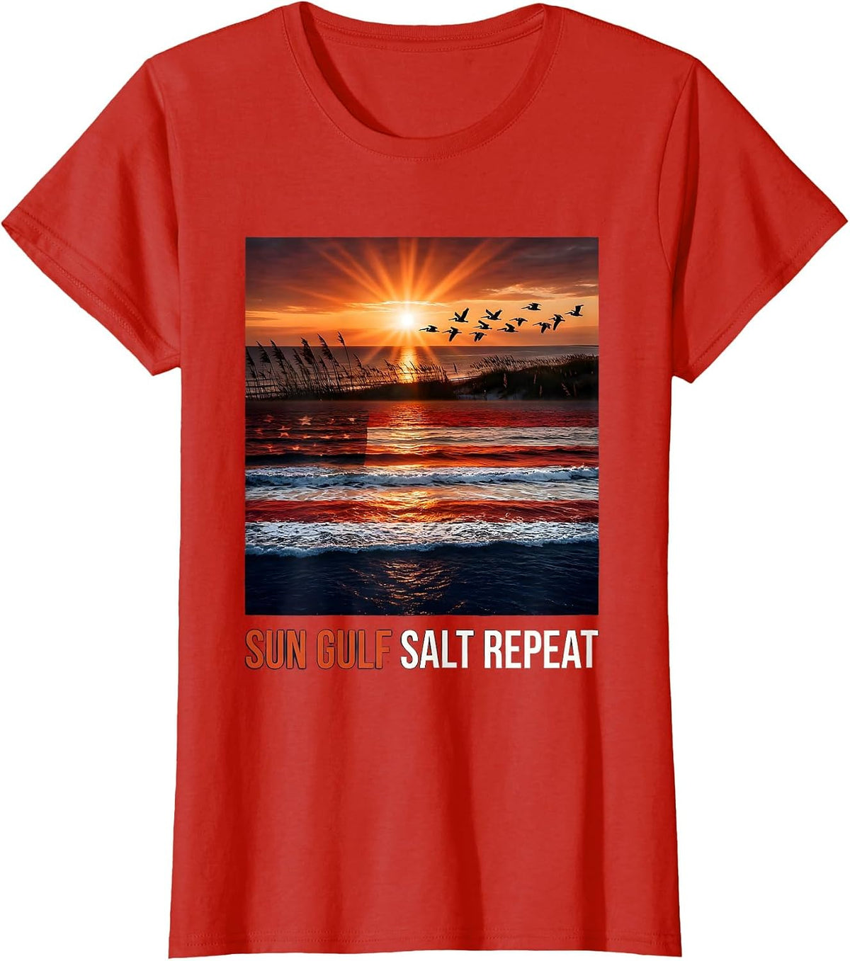 Women's Sun Gulf Salt Repeat Gulf of America Design T-Shirt - Red