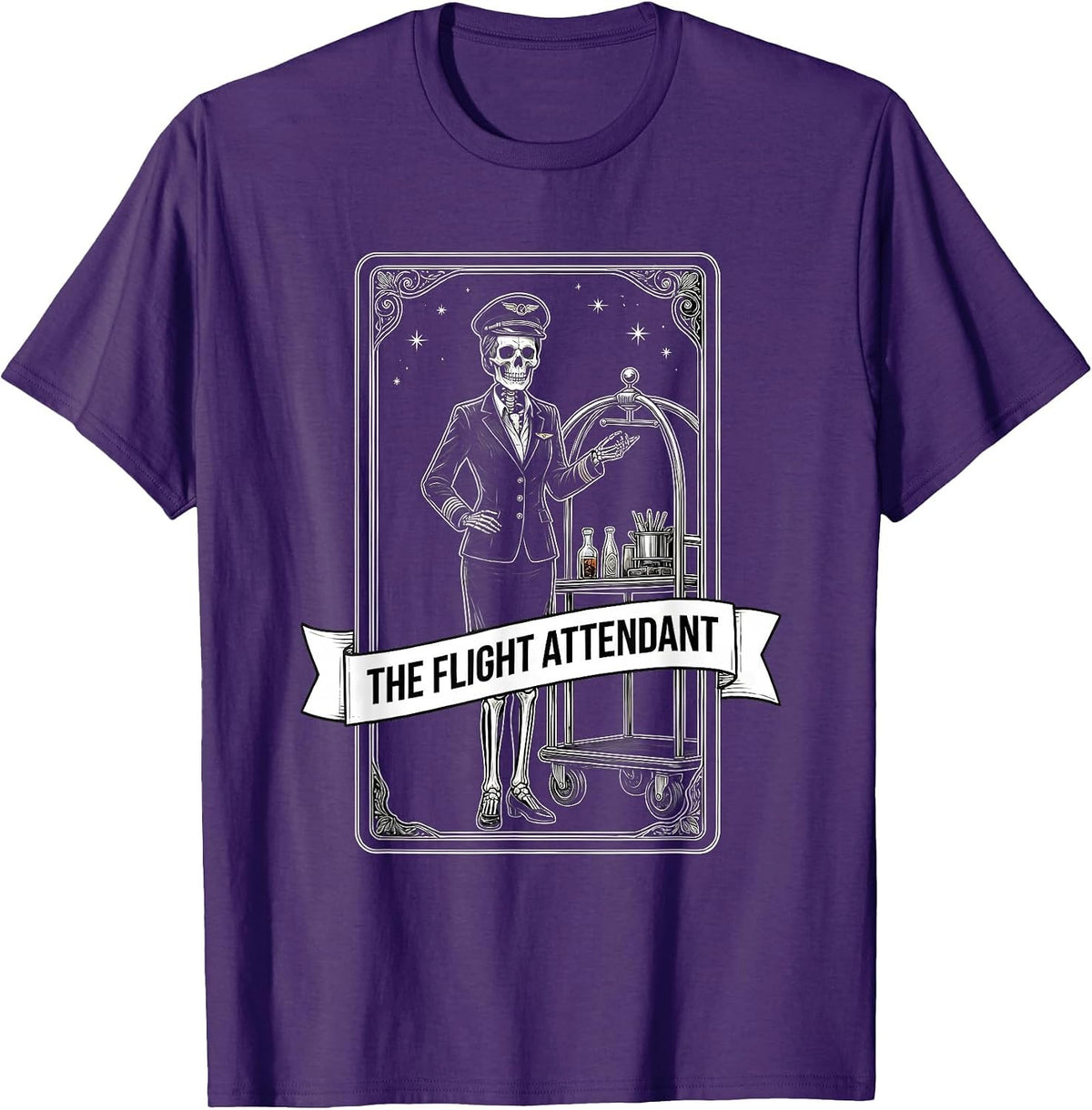Men's The Flight Attendant Skeleton Tarot Card Halloween Role T-Shirt - Purple