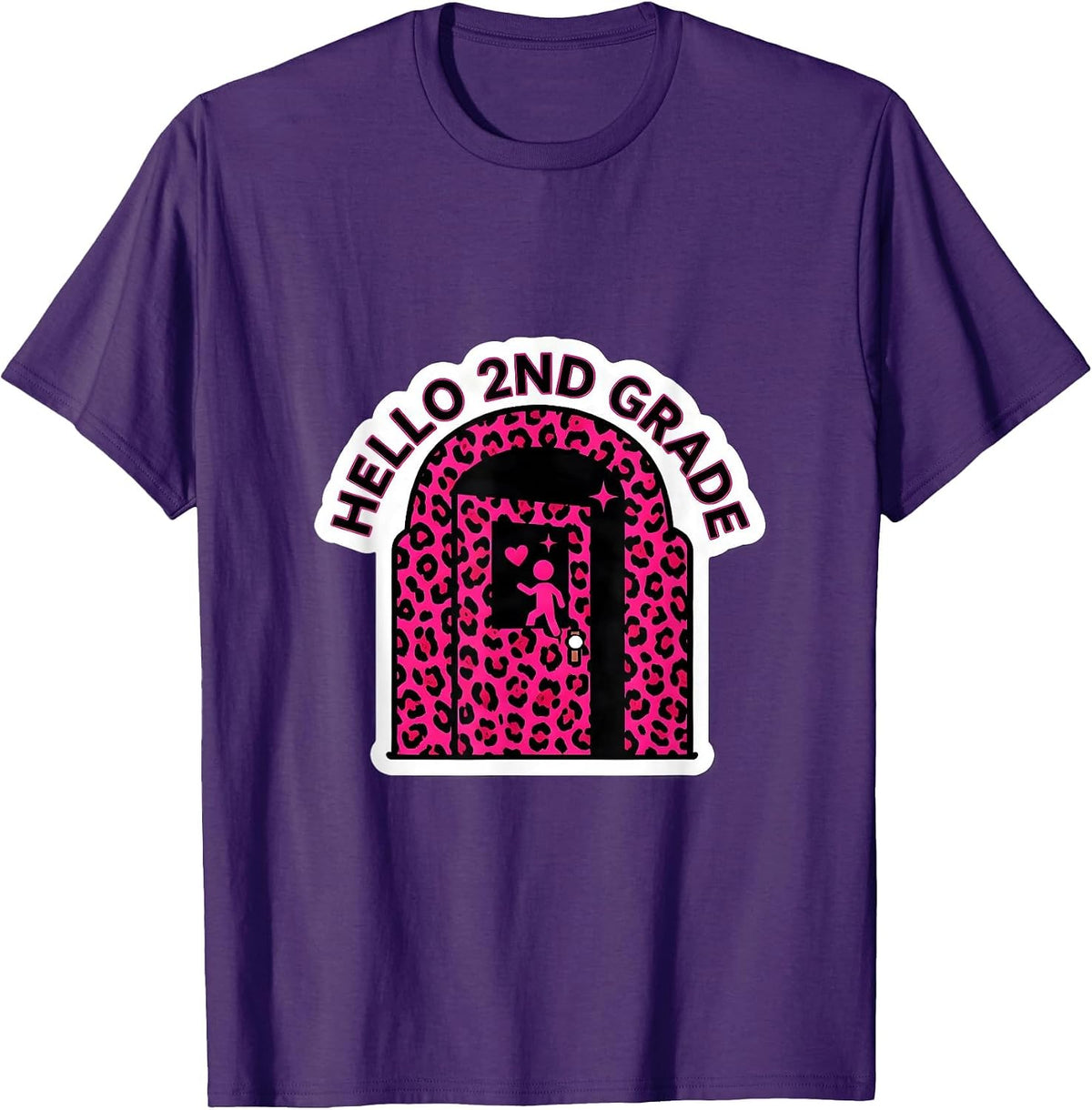 Men's Hello 2nd Grade Leopard Teacher Back To School Girls T-Shirt - Purple