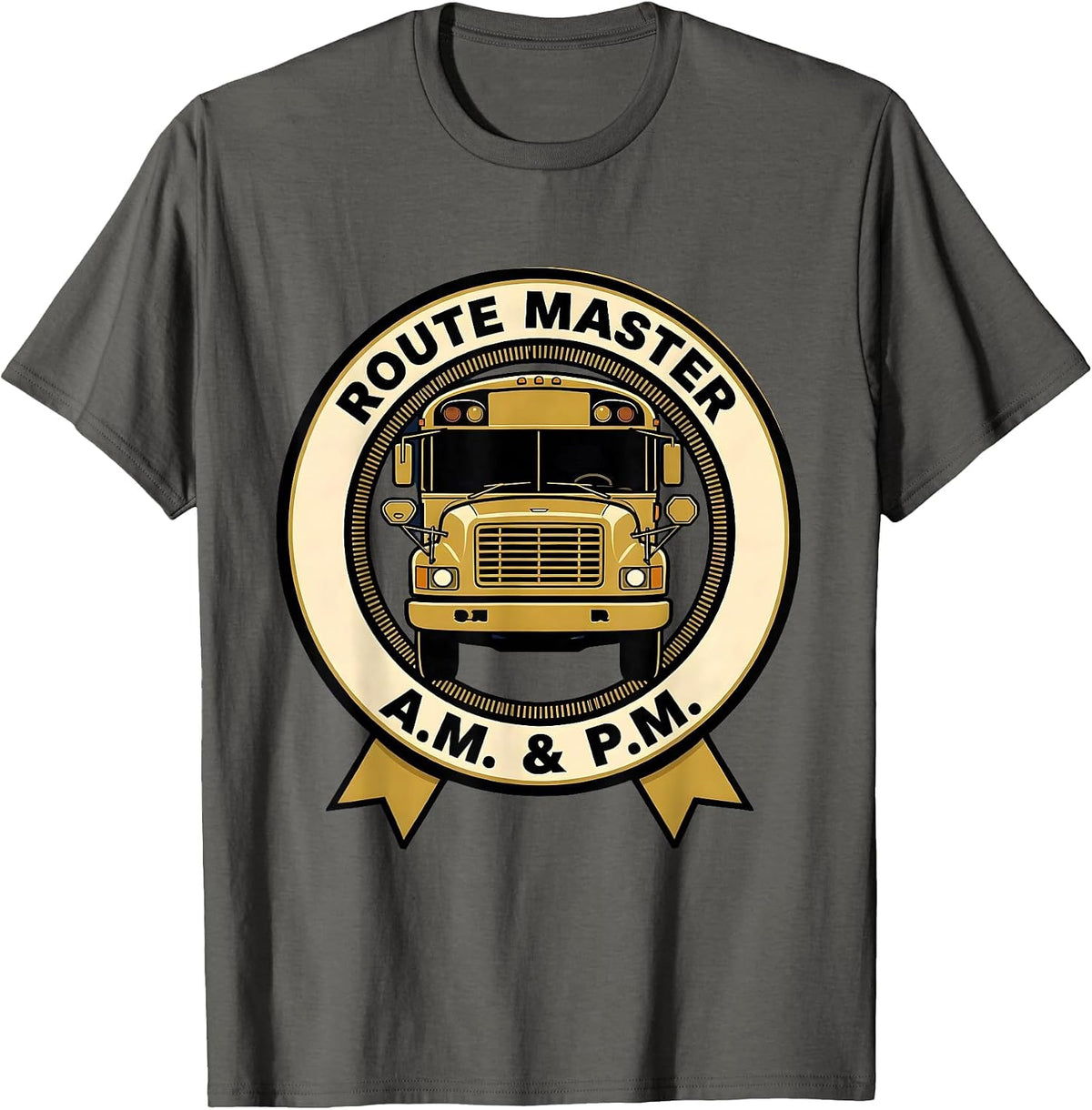 Route Master A.M. & P.M. Funny School Bus Driver T-Shirt - Asphalt Grey