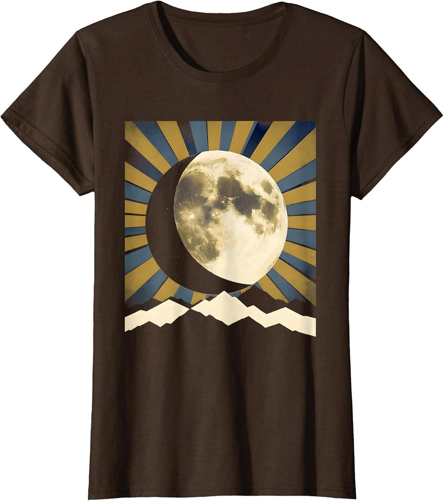Women's The Turning Point Moon Phase Lunar Cycle T-Shirt - Brown