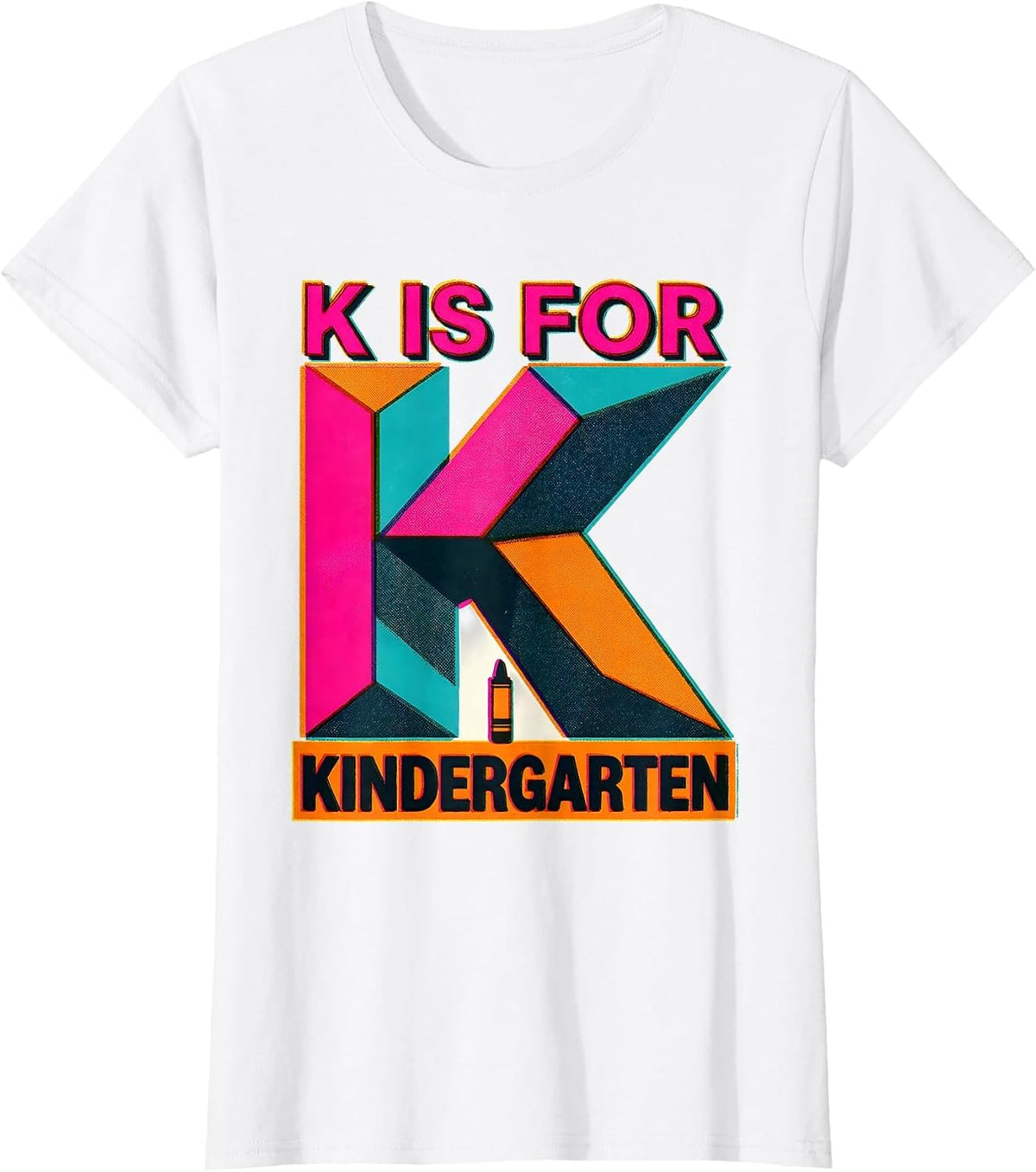 Women's K Is For Kindergarten Teacher Risograph Back To School T-Shirt - White