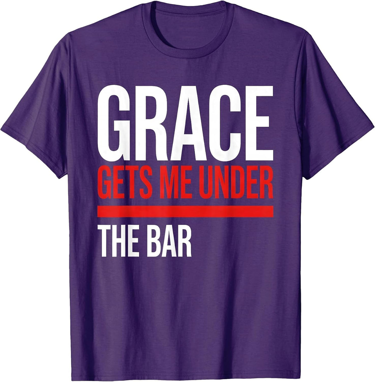 Men's Grace Gets Me Under The Bar Funny Christian Weightlifter Gym T-Shirt - Purple