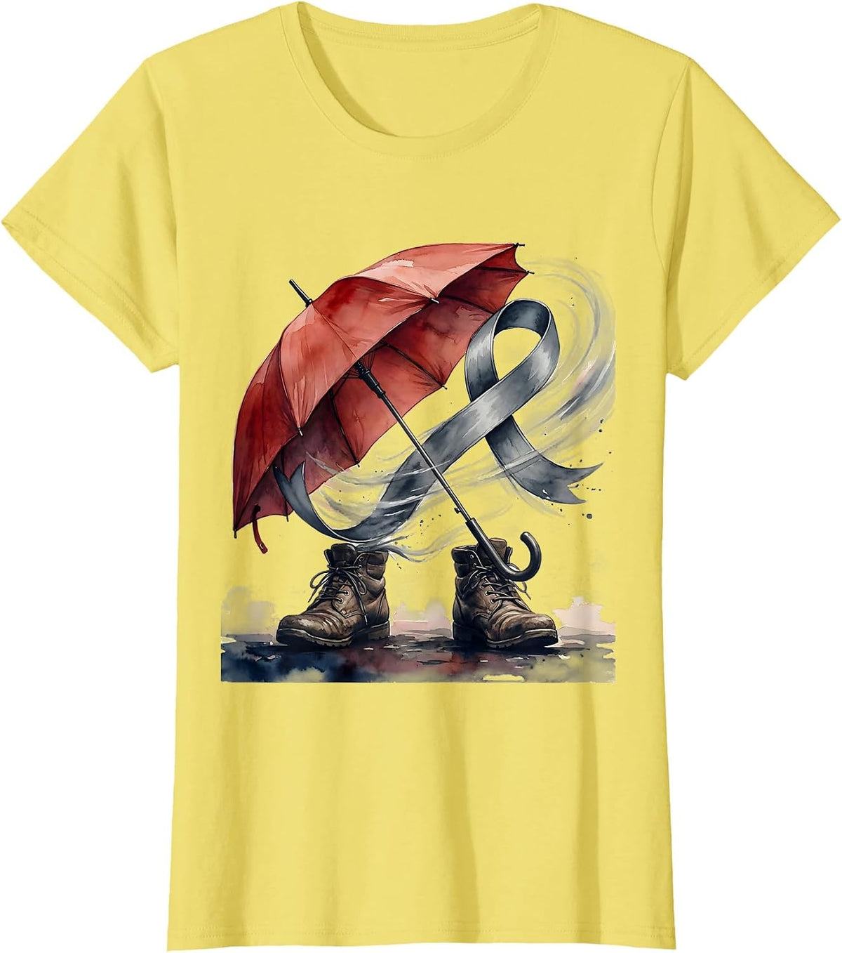Watercolor Umbrella Parkinson's Awareness Support Gift T-Shirt - Lemon Yellow