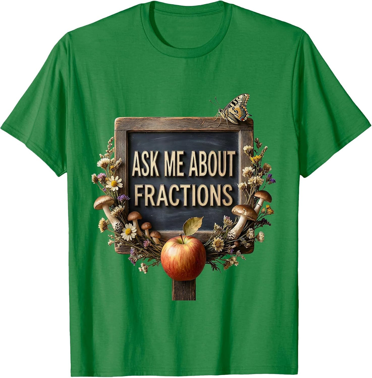 Men's Ask Me About Fractions 5th Grade Teacher Design T-Shirt - Kelly Green