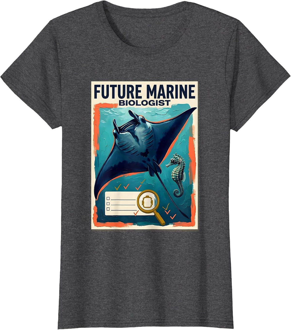 Women's Future Marine Biologist Cute Ocean Wildlife Marine Science T-Shirt - Dark Heather Grey
