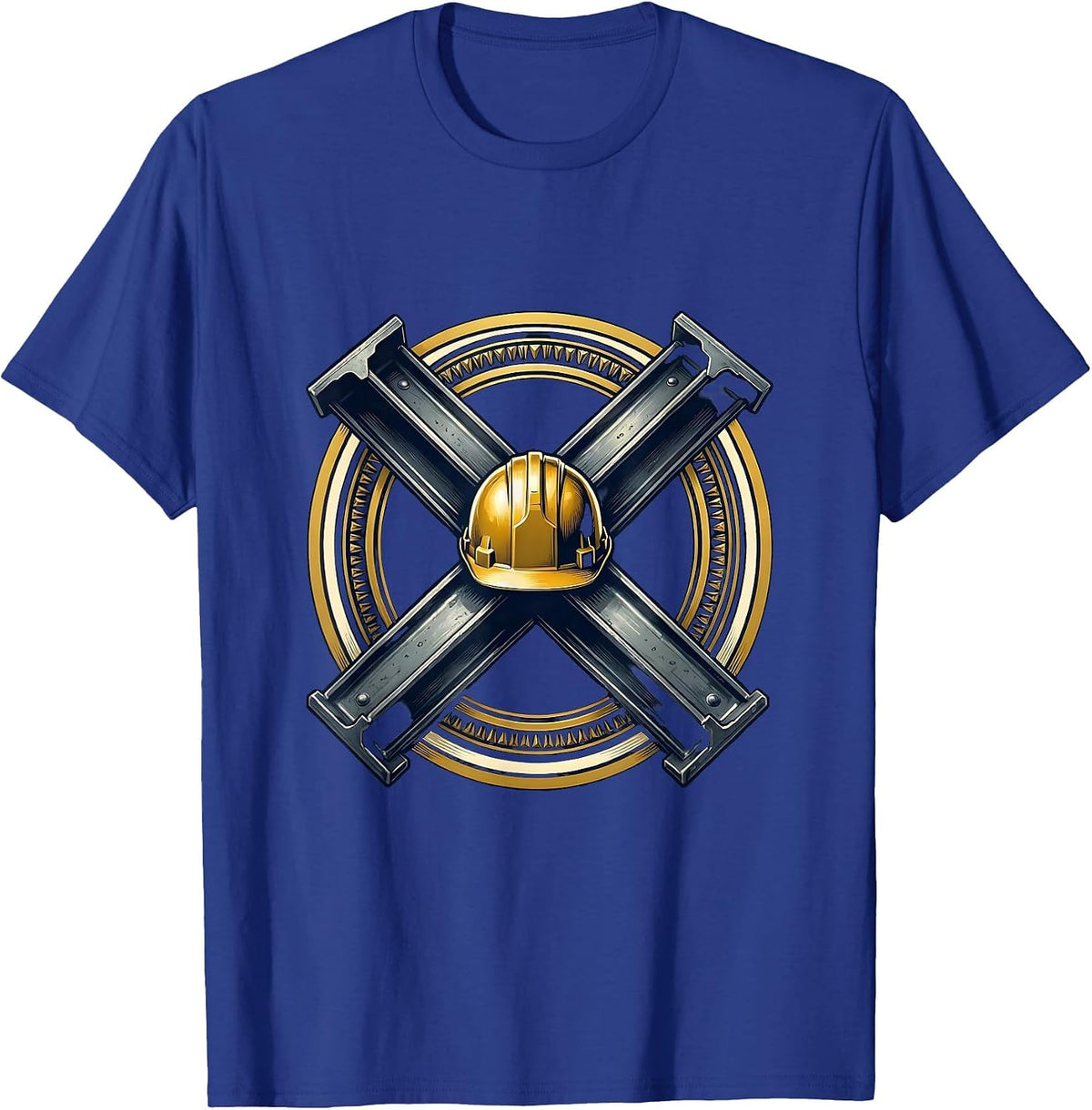 Labor Day Hardhat Crossed Steel Beams Graphic T-Shirt - Royal Blue